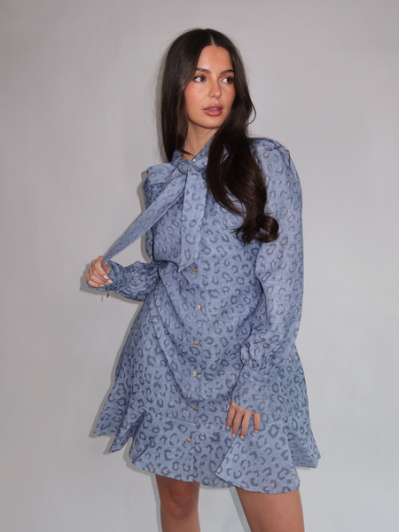 Nikkie Nikkie Pragues Leopard Dress - Misty Blue