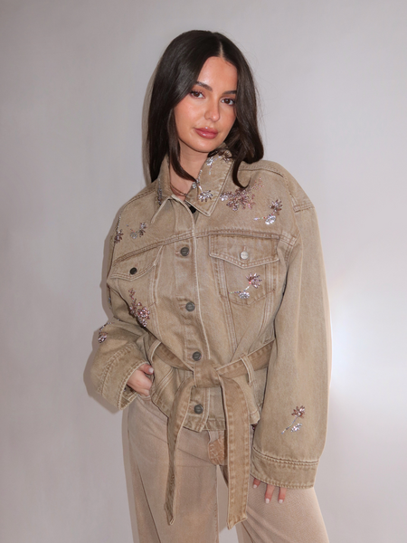 Pinko Giungla Giubbino Jacket - Brown Denim/Beige