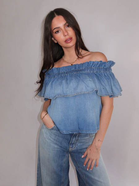 Pinko Pinko Bloch Blusa Light Denim Fluido Top - Medium Light Wash