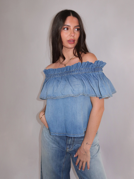 Pinko Pinko Bloch Blusa Light Denim Fluido Top - Medium Light Wash