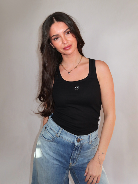 Pinko Pinko Calcolatore Canottiera Costina Top - Nero Limousine