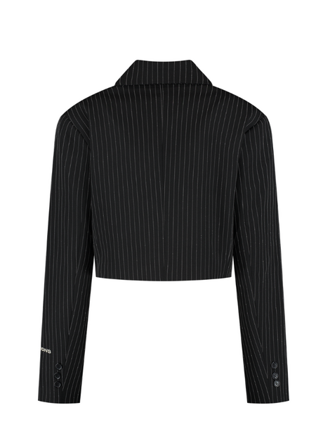 Malelions Women Cropped Pinstripe Blazer - Black Malelions Malelions Women Cropped Pinstripe Blazer - Black
