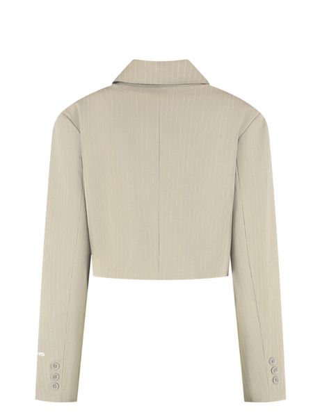Malelions Women Cropped Pinstripe Blazer - Sand Malelions Malelions Women Cropped Pinstripe Blazer - Sand