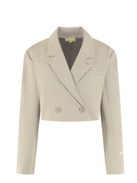 Malelions Women Cropped Pinstripe Blazer - Sand Malelions Malelions Women Cropped Pinstripe Blazer - Sand