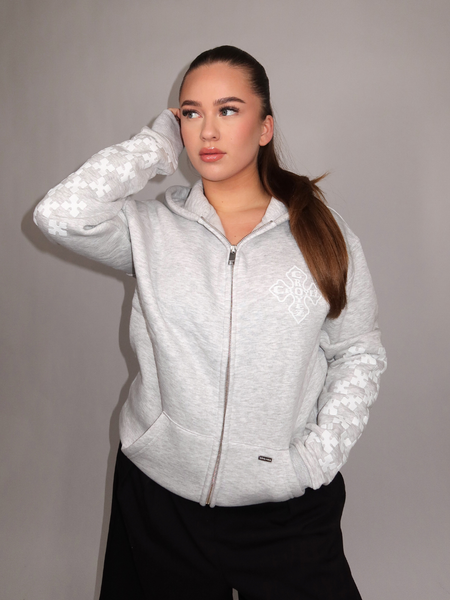 Croyez Women Cross Zip Hoodie - Grey Melange