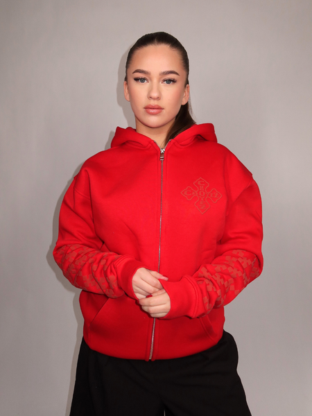 Croyez Women Cross Zip Hoodie - Red