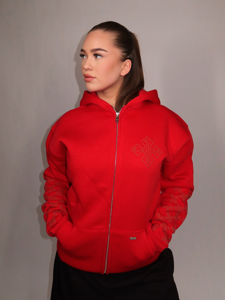 Croyez Croyez Women Cross Zip Hoodie - Red