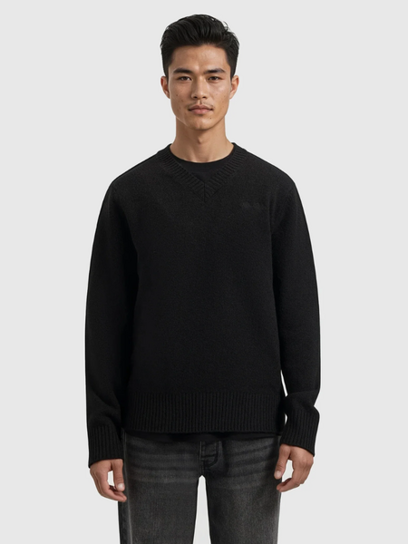 Pure Path Melange Knit V-neck Sweater - Black