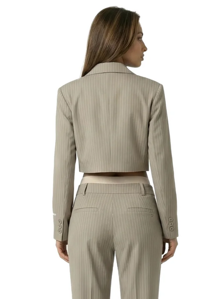 Malelions Women Cropped Pinstripe Blazer - Sand Malelions Malelions Women Cropped Pinstripe Blazer - Sand
