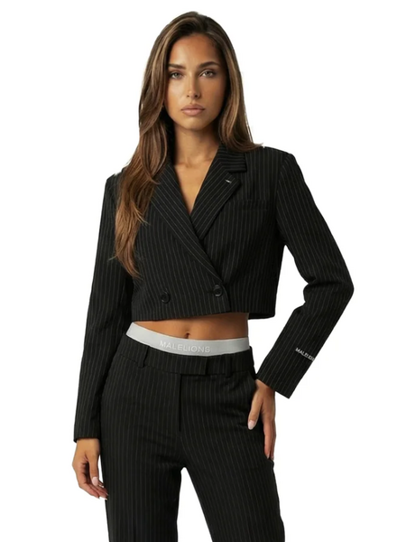 Malelions Malelions Women Cropped Pinstripe Blazer - Black Malelions Women Cropped Pinstripe Blazer - Black