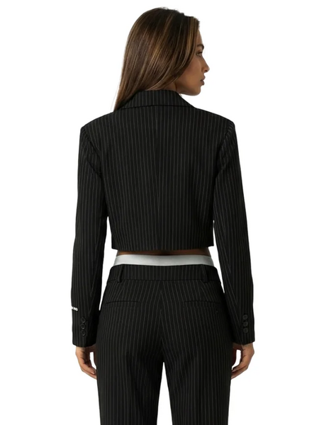 Malelions Women Cropped Pinstripe Blazer - Black Malelions Malelions Women Cropped Pinstripe Blazer - Black