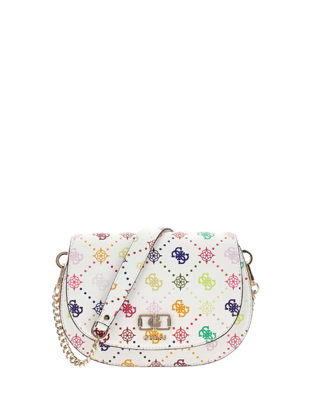 Guess Emelie Logo Top Zip Flap Shoulder Bag - Multi Logo