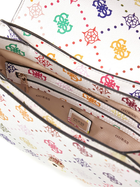 Guess Guess Emelie Logo Top Zip Flap Shoulder Bag - Multi Logo