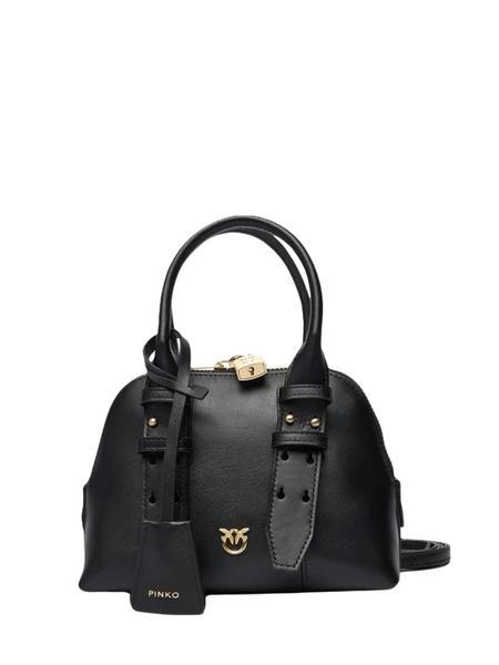Pinko Pinko Bowling Bag Zip Mini Vitello M Handbag - Black/Anitque Gold