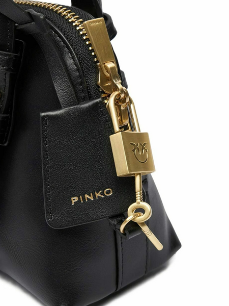 Pinko Pinko Bowling Bag Zip Mini Vitello M Handbag - Black/Anitque Gold