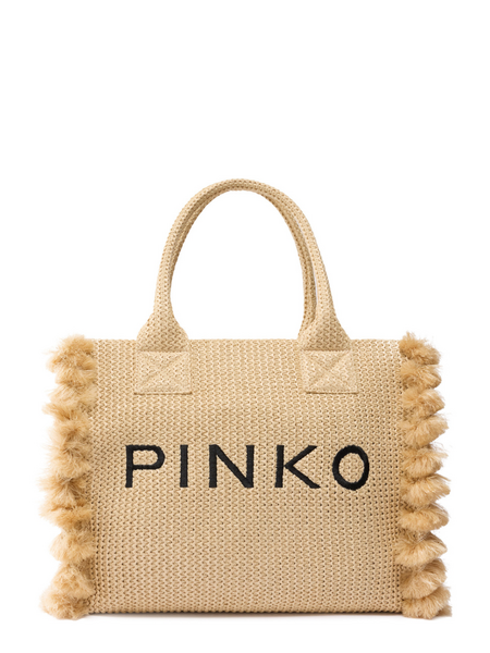 Pinko Pinko Beach Shopper Rafia - Straw/Black - Antique Gol
