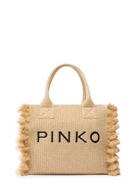 Pinko Beach Shopper Rafia - Straw/Black - Antique Gol