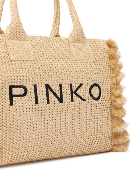 Pinko Pinko Beach Shopper Rafia - Straw/Black - Antique Gol