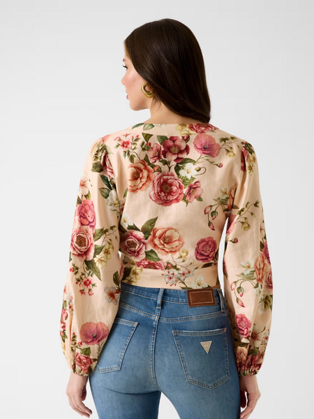 Guess Guess LS Shirley Linen Top - Cosmic Peony Print