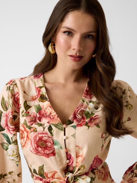 Guess Guess LS Shirley Linen Top - Cosmic Peony Print