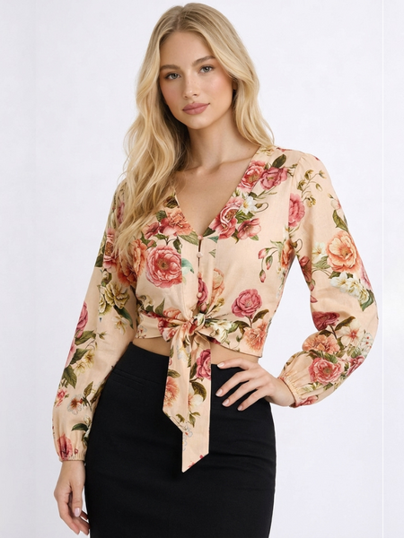 Guess LS Shirley Linen Top - Cosmic Peony Print