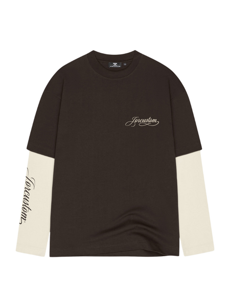 JorCustom Women Handscript Double Layered Longsleeve - Brown-Creme