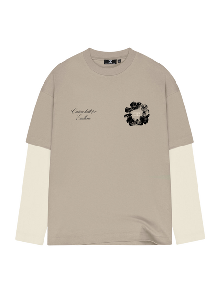 JorCustom Women Flowers Double Layered Longsleeve T- - Taupe-Creme