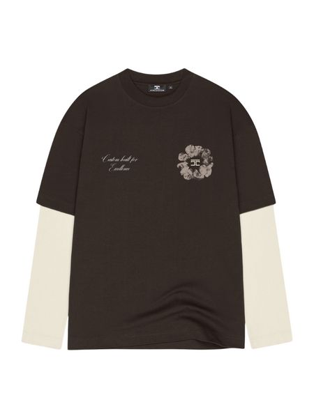 JorCustom Women Flowers Double Layered Longsleeve T- - Brown-Creme
