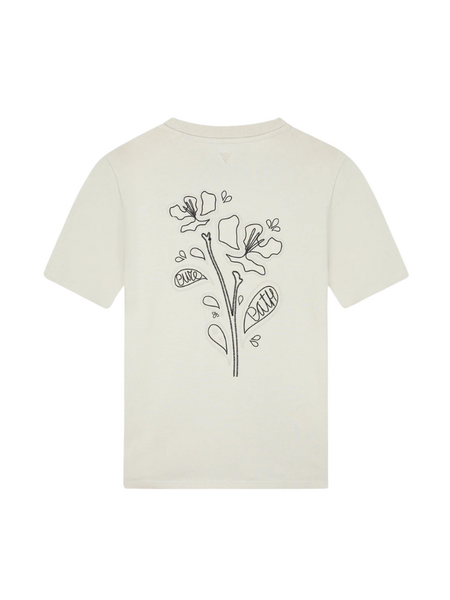 Pure Path Embroidered Flower T-shirt - Sand