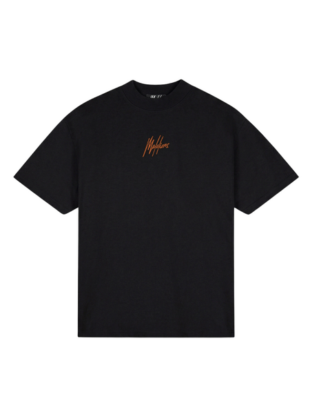 Malelions Oversized Striped Signature T-Shirt  - Black
