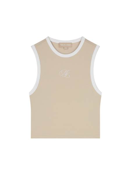 Malelions Malelions Women Emblem Sleeveless Crop Top - Sand/White