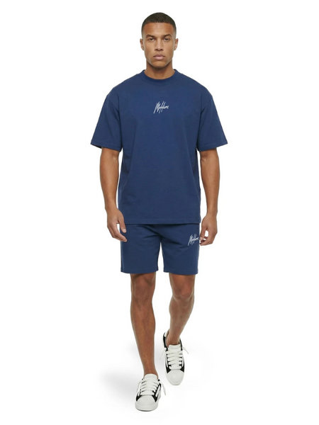 Malelions Oversized Striped Signature T-Shirt - Cobalt