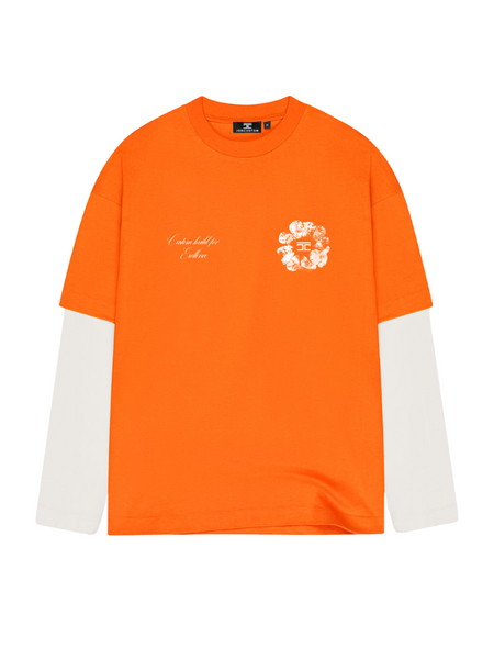 JorCustom PRE-ORDER JorCustom KD-Flowers Double Layered Longsleeve - Orange/White