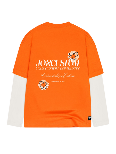 JorCustom PRE-ORDER JorCustom KD-Flowers Double Layered Longsleeve - Orange/White