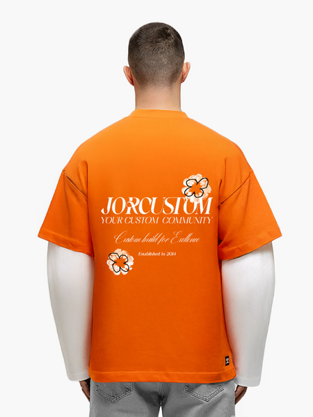JorCustom PRE-ORDER JorCustom KD-Flowers Double Layered Longsleeve - Orange/White