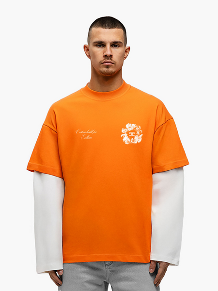 JorCustom PRE-ORDER JorCustom KD-Flowers Double Layered Longsleeve - Orange/White