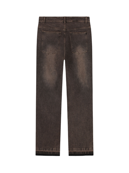 JorCustom JorCustom Open Hem Denim Straight Fit Jeans - Brown