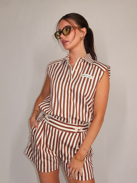 Josh V Josh V Suusa Blouse - Mocha Brown Stripe