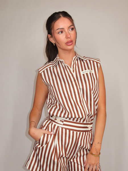Josh V Josh V Suusa Blouse - Mocha Brown Stripe