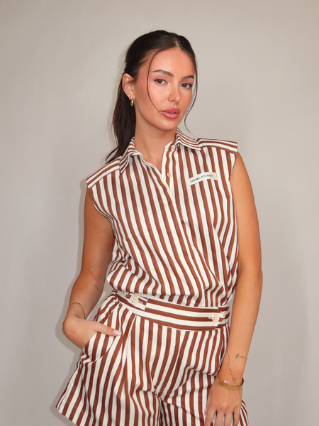Josh V Josh V Suusa Blouse - Mocha Brown Stripe