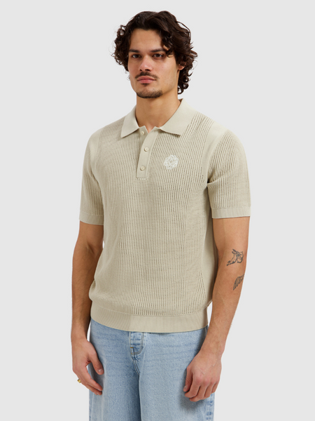 Pure Path Openwork Knitted Polo - Sand