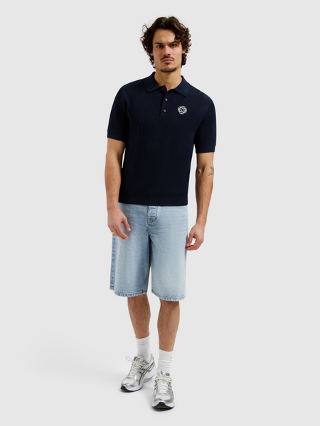 Pure Path Openwork Knitted Polo - Dark Navy Pure Path Openwork Knitted Polo - Dark Navy