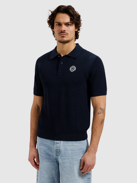 Pure Path Openwork Knitted Polo - Dark Navy