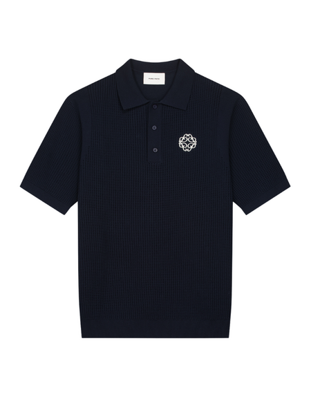 Pure Path Openwork Knitted Polo - Dark Navy Pure Path Openwork Knitted Polo - Dark Navy