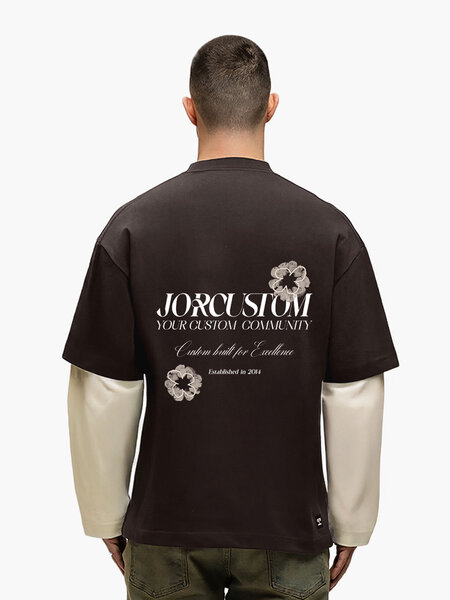 JorCustom Flowers Double Layered Longsleeve T- - Brown-Creme