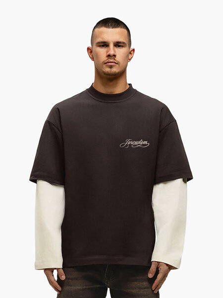 JorCustom JorCustom Handscript Double Layered Longsleeve - Brown-Creme