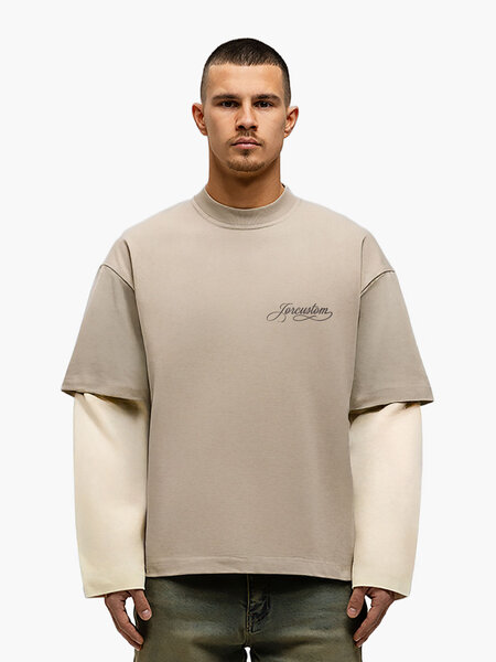 JorCustom JorCustom Handscript Double Layered Longsleeve - Taupe-Creme
