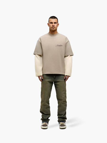 JorCustom JorCustom Handscript Double Layered Longsleeve - Taupe-Creme