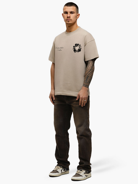 JorCustom JorCustom Flowers Loose Fit T-Shirt - Taupe