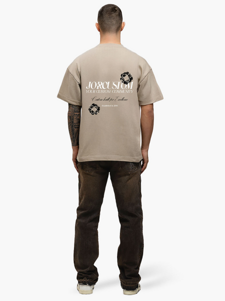 JorCustom JorCustom Flowers Loose Fit T-Shirt - Taupe